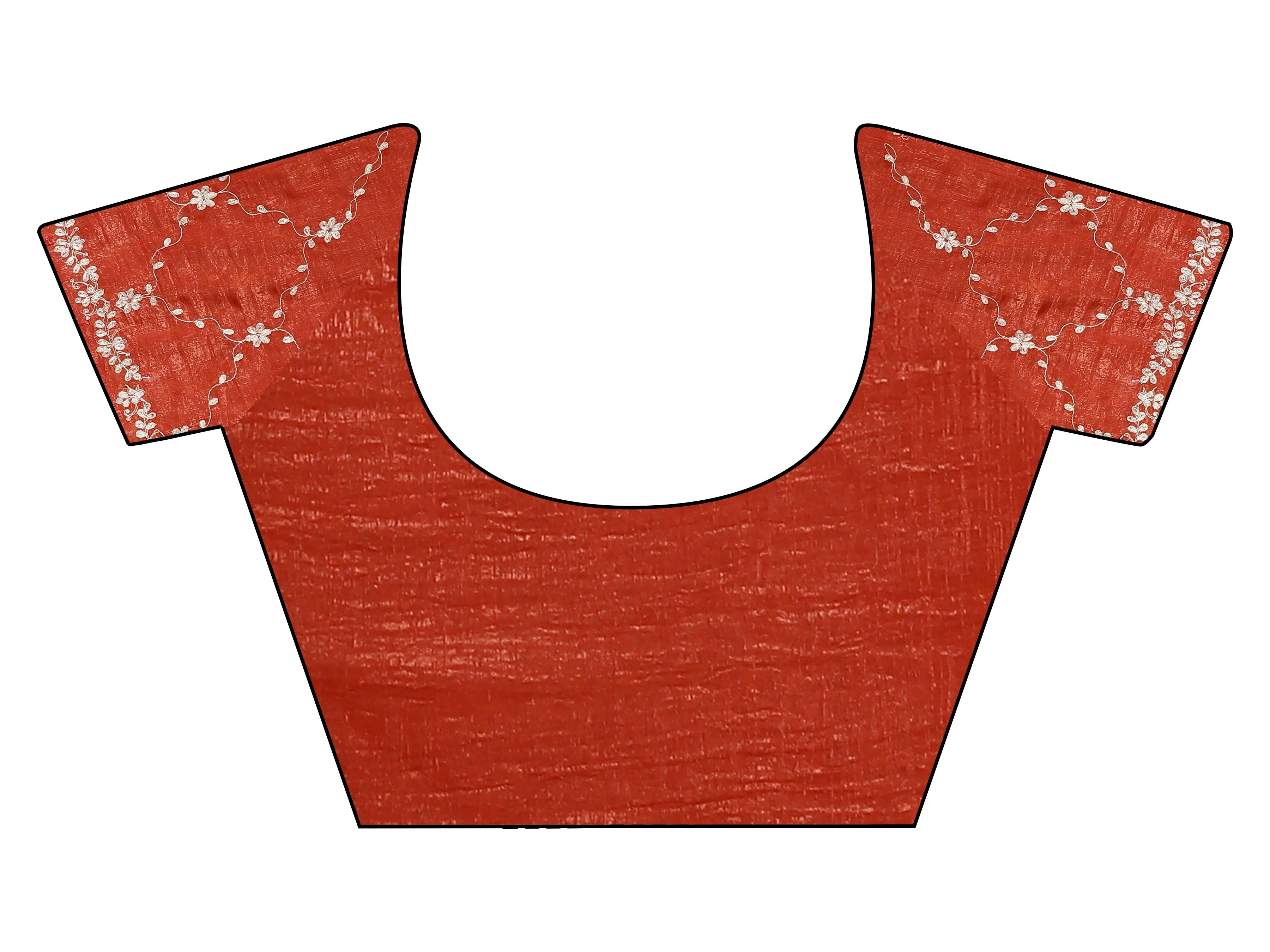 Rust colored crunchy saree with pitha embroidered work